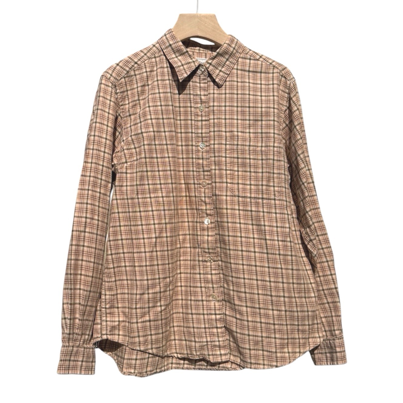 Vtg! Ll Bean Peach Green Plaid Flannel Button Up 100% Cotton Women M Rustic